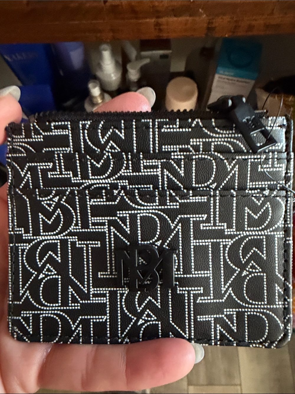Badgley Mischka Black and White Logo Card Case Wallet